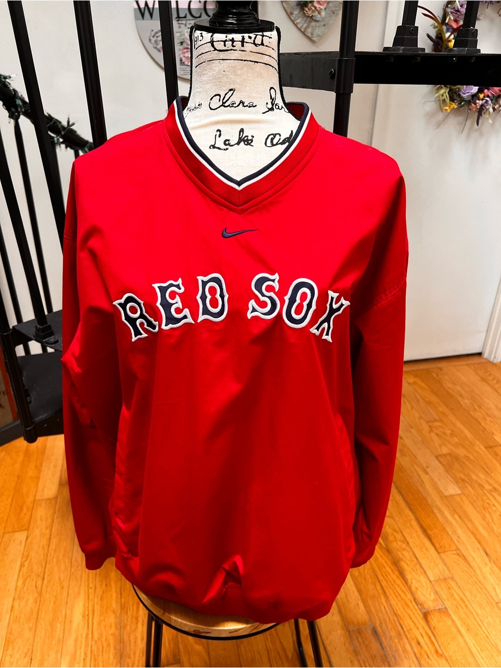 Nike Red V-Neck 'Red Sox' Pullover Sweater